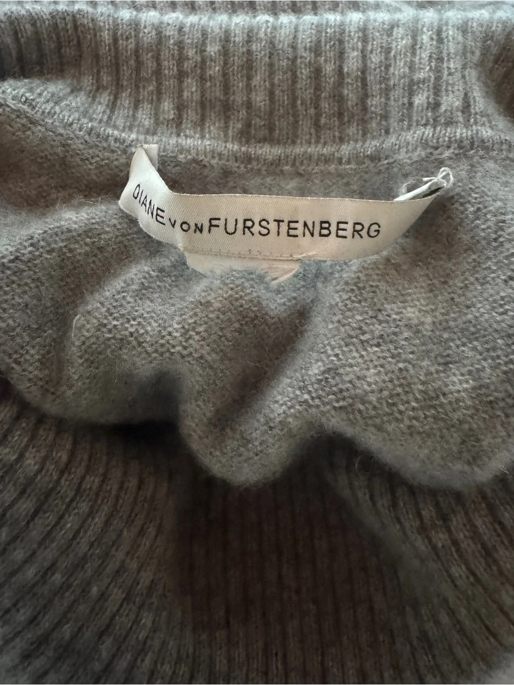 Diane Von Furstenberg Light Grey Ribbed Cowl Neck Cashmere Sweater